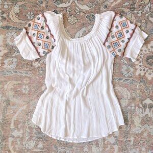 🌿🦋 Studio West Embroidered White Off Shoulder Blouse